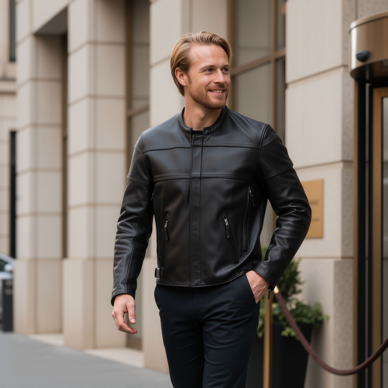 Nexus Black Cafe Racer Leather Jacket 01