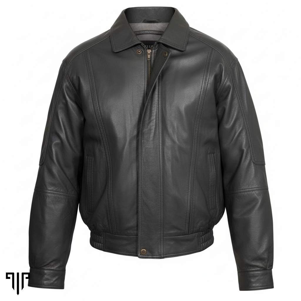 Helios Grey Leather Bomber Jacket