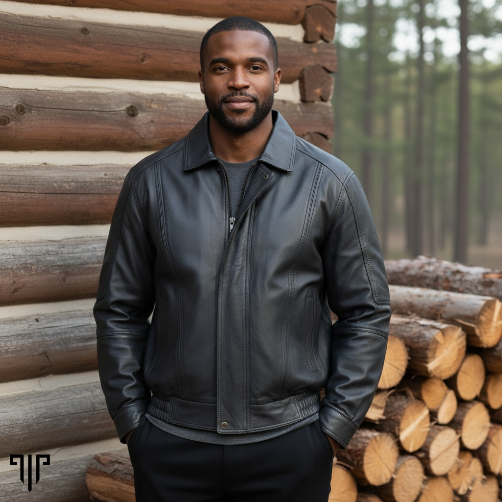 Helios Grey Leather Bomber Jacket
