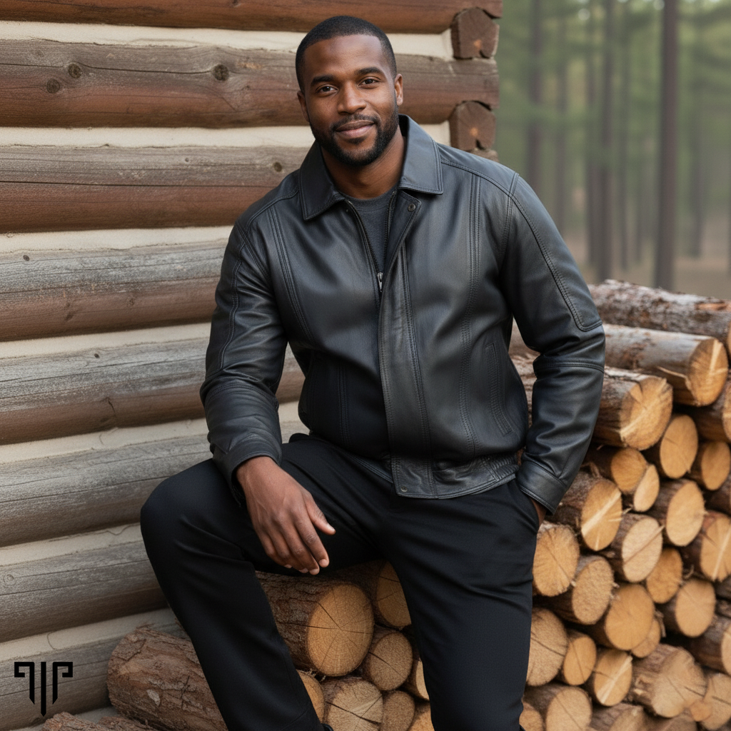 Helios Grey Leather Bomber Jacket