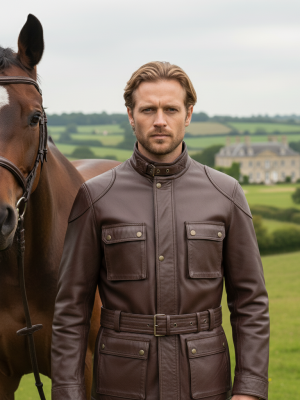 Regent Brown Belted Field Leather Jacket 2