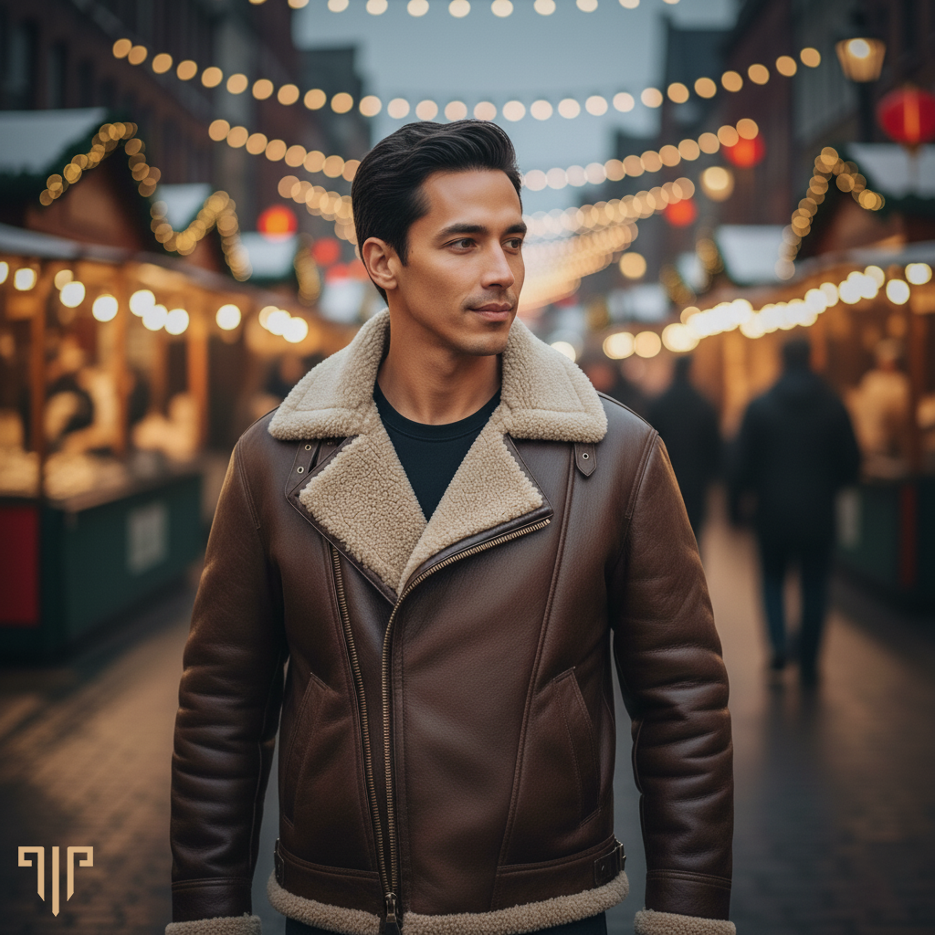 Ares Dark Brown Shearling Biker Jacket