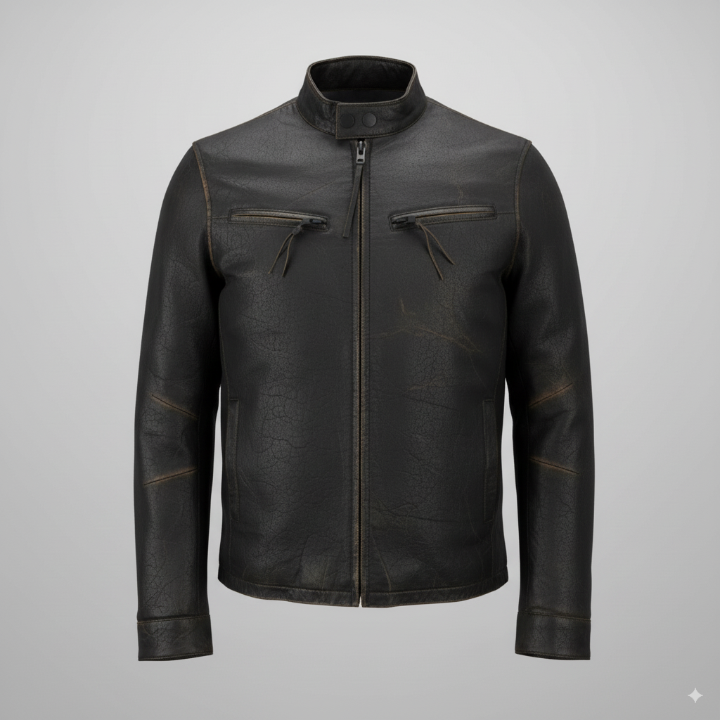 Belmont Black Distressed Café Racer Leather Jacket 2