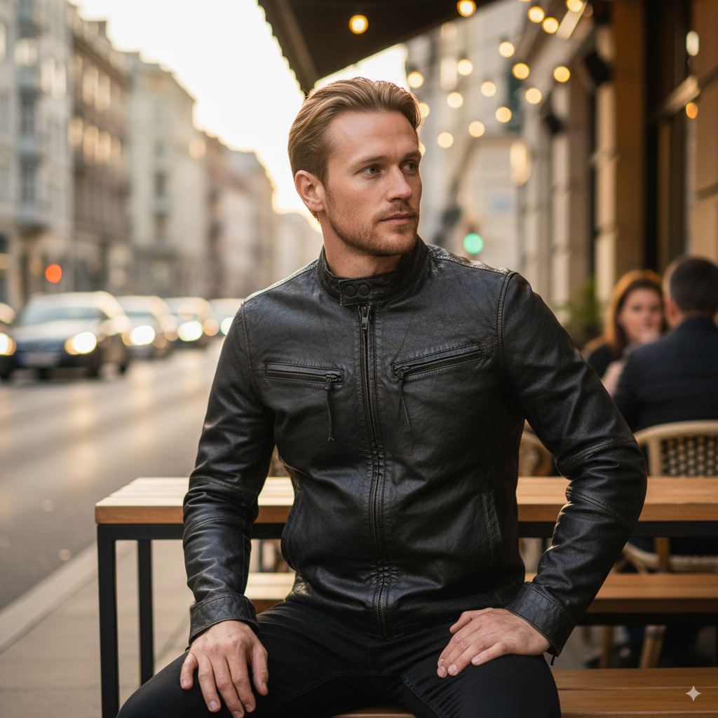 Belmont Black Distressed Café Racer Leather Jacket