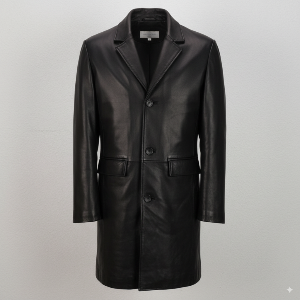 Aether Black Leather Overcoat 1