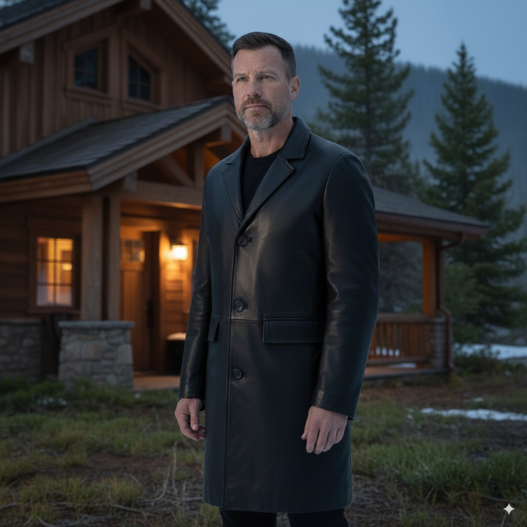 Aether Black Leather Overcoat 2