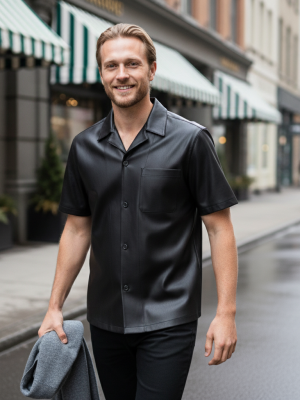 The Legacy Black Leather Short-Sleeve Shirt