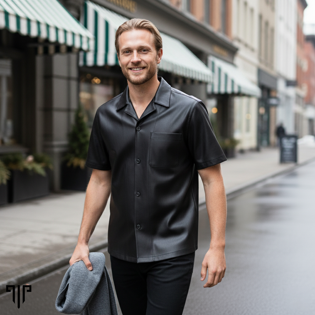 The Legacy Black Leather Short-Sleeve Shirt